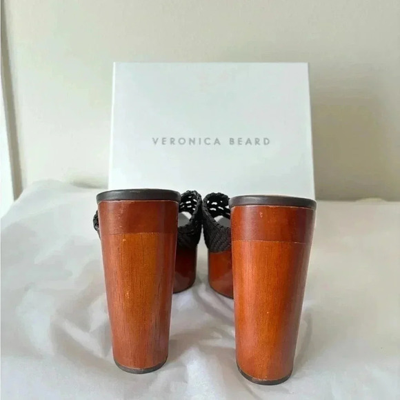 NWB Veronica Beard Guadalupe Leather Wood Chunky Braided Platform Sandal Heel 9 - Picture 7 of 8